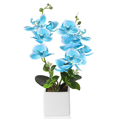 Künstliche Blumenbonsai mit weißem Topf, fühlt sich echt an, künstliche Orchideen, Blumenarrangement, gefälschte Phalaenopsis für Tischdekoration, Büro, Zuhause, Hochzeit, Party, Innendekoration Cover