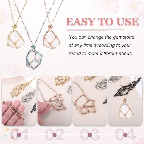 Collier cage cristal en acier inoxydable durable pour pendentif pierre interchangeable - 4