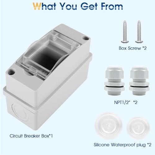 Waterproof Distribution Protection Box, ABS Plastic Breaker Electrical Box and Transparent Cover IP65, for Indoor Outdoor Wall Circuit Breaker (HT-2WAY)