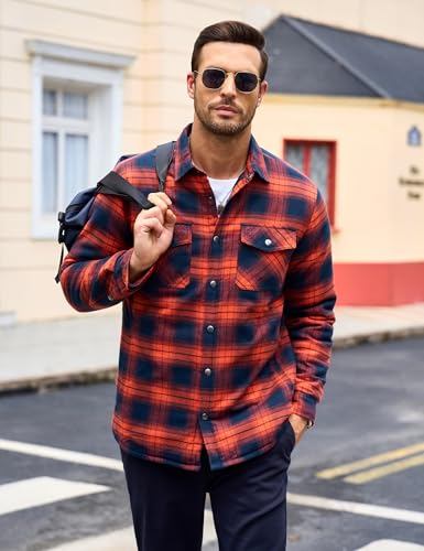 MAGCOMSEN Men's Flannel Shirts Long Sleeve Quilted Lined Button Down Plaid Flannel Jacket Heavyweight Warm Winter Coat4