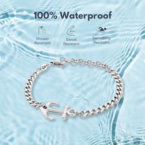 Galis Mens Bracelet with Stainless Steel Anchor Pendant, Silver Plated Chain Non Tarnish Bracelets for Men, Stylish Birthday Gift For Men, Trendy Jewelry with Lobster Claw Clasp Men 7"3
