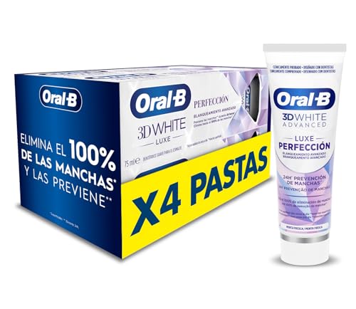 Oral-B 3D White Advanced Luxe Perfection Pasta De Dientes Blanqueadora, Pack Ahorro 4x75 ml, Dentífrico Blanqueador, Sabor A Hierbabuena Fresca, Blanqueamiento Avanzado, 75 ml (Paquete de 4)