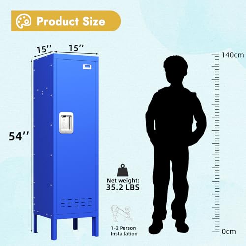 Image of BUTISOW Metal Kids Locker,Metal Cabinet Storage Lockers,Lockable for Employees with Door,54 inch Height Steel Locker,Lockable Steel Locker for Children's Room, Playroom, School,Gym