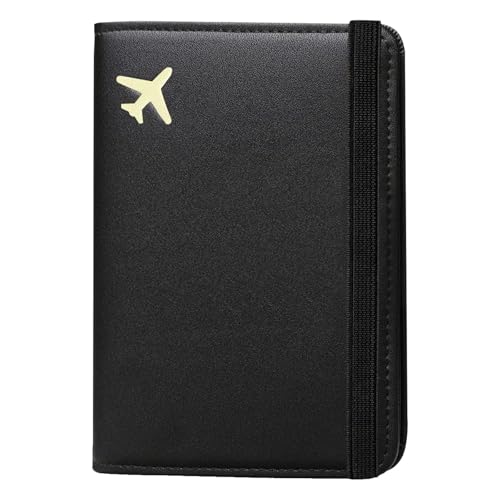 Image of Passport Holder for Travel, Rfid Passport Cover Case, Passport Wallet Women Travel Essentials Accessories Document Organizer with Elastic Band, Black, One Size, Minimalist