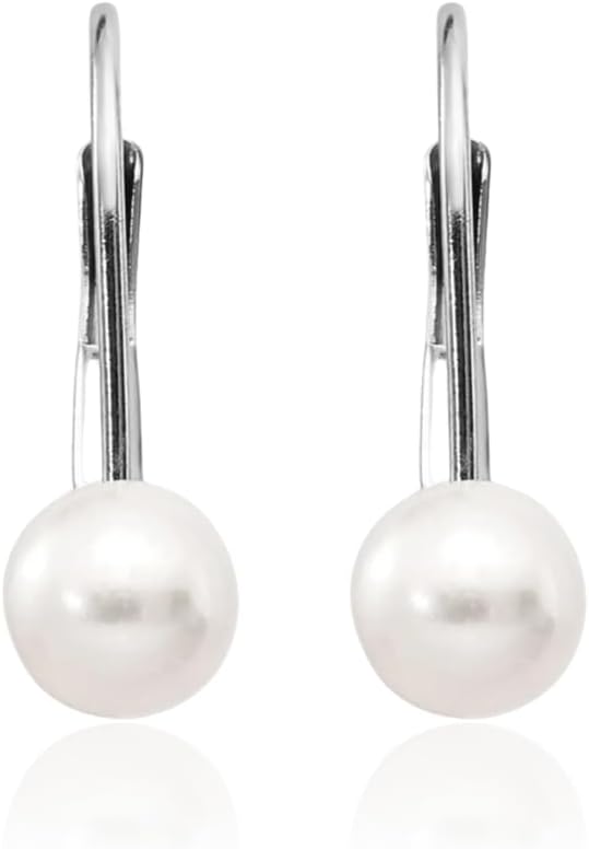 IceCarats 14K Solid White Gold 5mm Freshwater Pearl Small Drop Earrings Prong Set, Lever Back For Her
