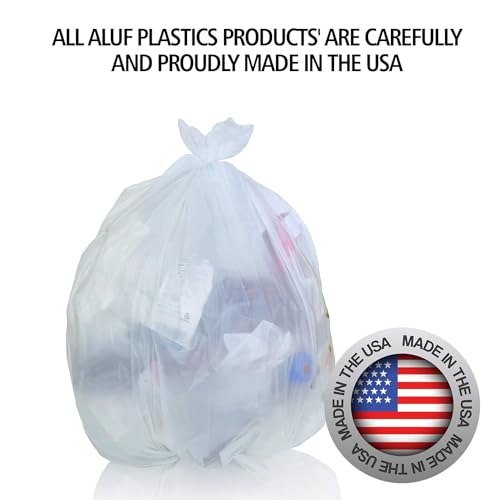 Image of Aluf Plastics High Density Trash Bags, 30 Gallon, 500 Count, 10 Micron (eq), 30 inch x 37 inch, Clear, for Bathroom, Office, Industrial, Commercial, Janitorial, Municipal, Recycling