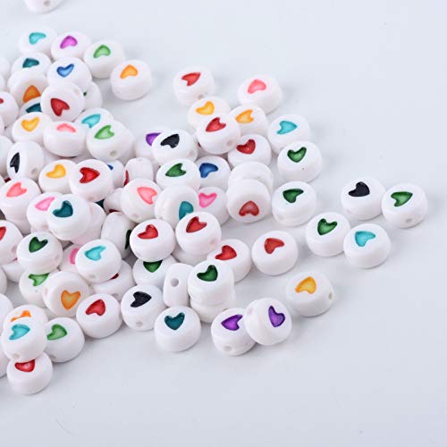 KitBeads 200pcs Random Acrylic Heart Beads Flat Round Letter Beads Colorful Love Heart Pattern Disc Loose Beads for Jewelry Making Bracelets Bulk