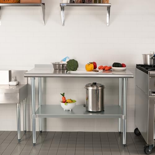 Image of HARDURA Stainless Steel Prep & Work Table 30 x 48 Inches NSF Heavy Duty Commercial with Undershelf and Backsplash, Galvanized Legs for Commercial Food Prep