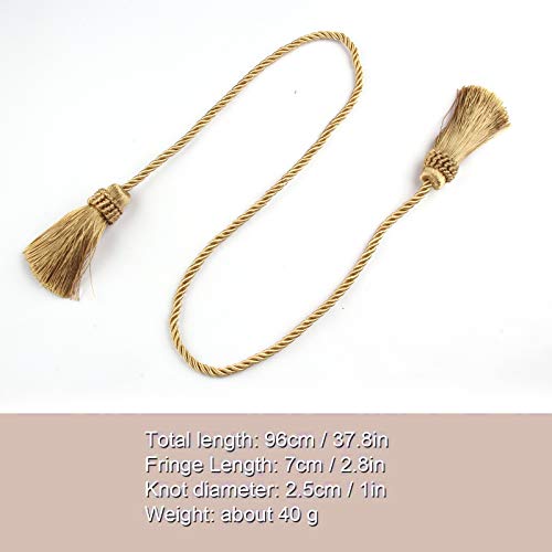 Fenghuangwu Curtain Tiebacks Handmade Decorative Curtain Holdbacks Rope with Tassel (Gold, 4P) - Thumbnail 2