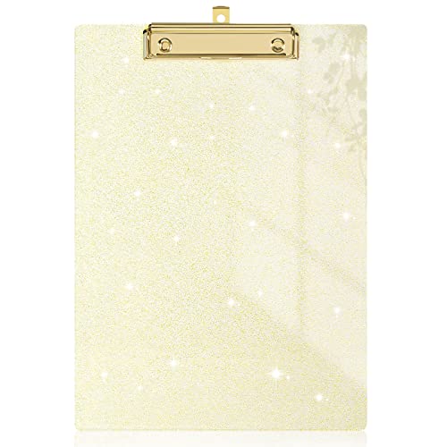 Rimilak Acrylic Clipboards, Glitter Clipboard With Low Profile Gold Clip, Designed For Classroom School And Office Use, A4 Letter Size 9" X 12.5" Sparkly Clipboards For Students Women, Transparent #TOP25