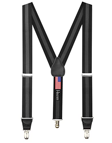 Image of HOLD'EM Suspender for Men Made in USA Y-Back Leather Crosspatch Clip on tuxedo suspenders