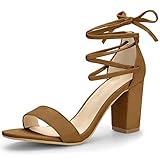 Allegra K Women's Tie Up Strappy Heels Chunky High Heels Brown Sandals - 8 M US