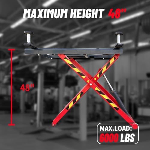 6000 Lbs Portable Mid-Rise Scissor Lift 48 Inch Lifting Height Adjustable Auto Lift Fit for Cars & SUVs