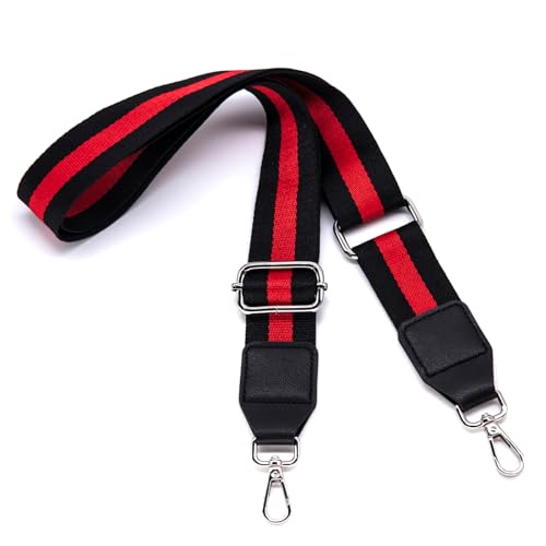 Image of S&loyoe Silver bucklePurse Straps Replacement Crossbody Bag Strap Adjustable Wide Guitar Straps for Handbags 1.5inch (Three Lines Black red Silver)