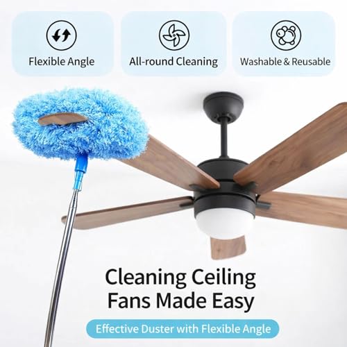 Image of Fan Cleaner Brush with Long Rod | Telescopic Fan Cleaning Mop Microfiber Dust Cleaner | Upto 2 Meter Extendable Duster for Home Cleaning Microfiber Duster for Cleaning of Home Kitchen Car Ceiling