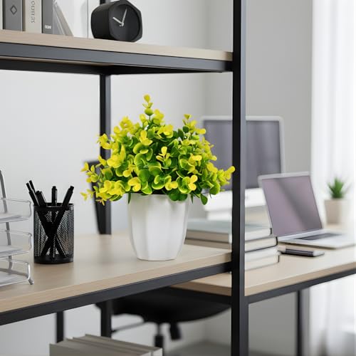 Image of fancymart Artificial Plant Eucalyptus Yellow Bunch in Pot - 22 cm Height, Perfect for Tabletop Decoration | Ideal for Home & Office Decor