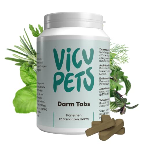 Vicupets Kräuter Darm Tabs für Hunde I Probiotisches Bakterium zur Unterstützung der Verdauung I 100 g I ca. 50 Kautabletten I Darmtabletten für Hunde mit Kräutern Cover