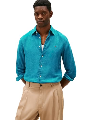 Image of Tommy Hilfiger Men's Long Sleeve Casual Linen Button Down Shirts in Regular Fit