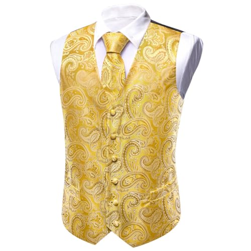 Silk Men Vest Tie Hanky Cufflinks Set Paisley Floral Waistcoat Sleeveless Jacket Wedding Business4
