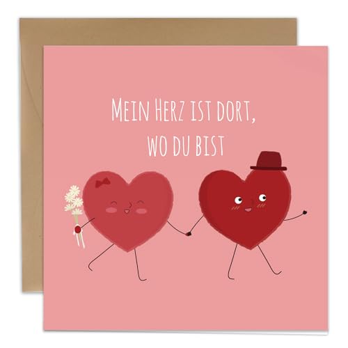 JOYEASE Liebes Karte MEIN HERZ IST DORT WO DU BIST Valentinstag Karte für Ihn Sie mit Kuvert zum Jahrestag Hochzeitstag(15 x 15cm)