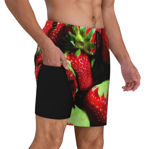Strawberry Pattern Built-in Compression Lining Men's Double Swim Trunks Shorts Beach Shorts with Two Pockets3