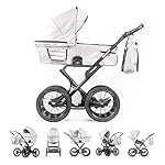 ZEKIWA Kinderwagen 3 in 1 [inkl. SPORTWAGENAUFSATZ] Kinderwagen große Wanne, Riemenfederung, 14 Zoll Räder, Baby Buggy Kinderwagen alle Untergründe Kinderwagen Zubehör Touring Galant I Farbe Silber