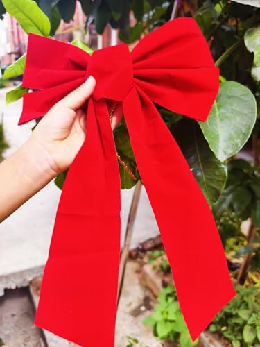 BOBOZHONG Geschenkschleife Groß – Rote Samtschleife Dekoration (33x23cm) für Kranz, Tür & Weihnachten – Keine Montage – Ideal für Hochzeit, Geburtstag, Kamin & Haustür