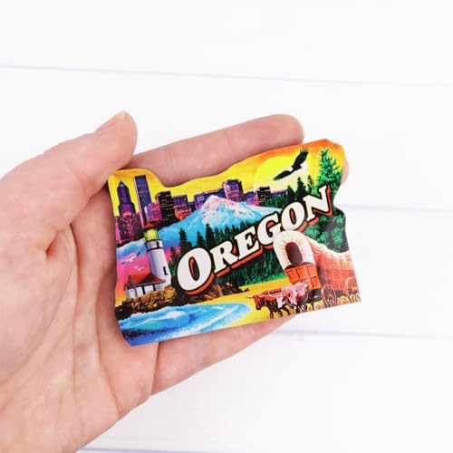 Imán acrílico con forma de Oregon colorido 3x2.25 pulg miniatura 3