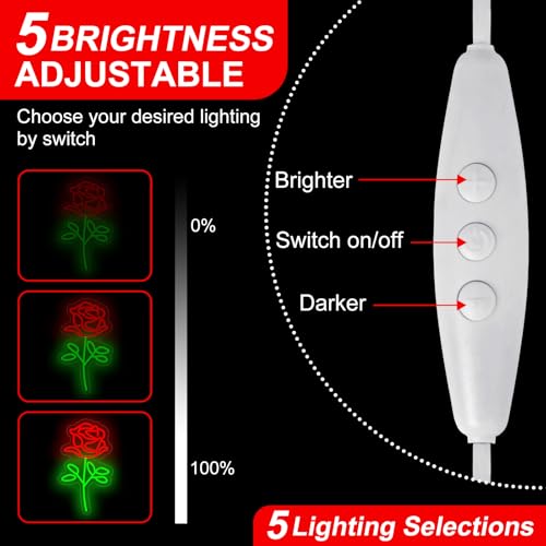 Image of Red Rose Flowers LED Neon Lighted Sign Acrylic Back Panel Logo Neon Sign USB Dimmer Switch For Home Living Room Flowers Store Party Wedding Wall Art Decor Night Lamps Singboards LED Signs, 15.7 inchx9.1 inch