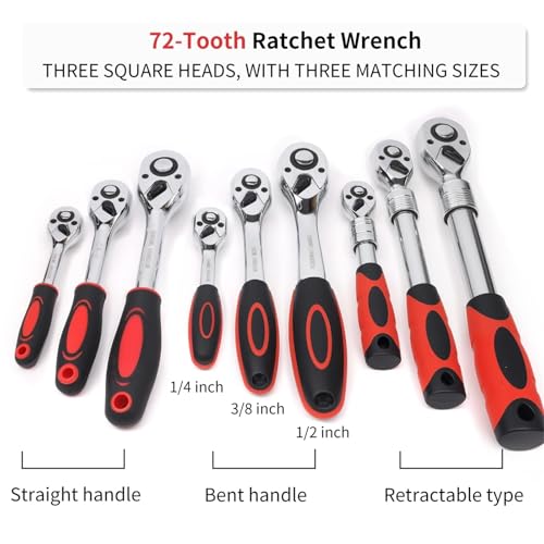 Llave de trinquete ajustable 3/8 telescópica con mango recto de 72 dientes 4