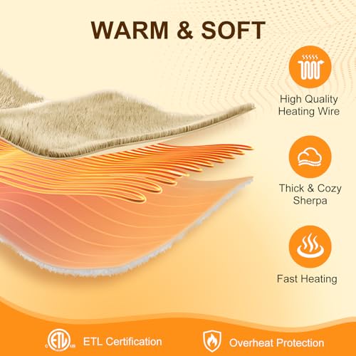Electric Blanket King Size Single Control - 100"X90" Soft Double Sided Sherpa Heated Blanket with 6 Heating Levels & 10 hrs Timer Settings, Washable & ETL Certified for Bed, Beige