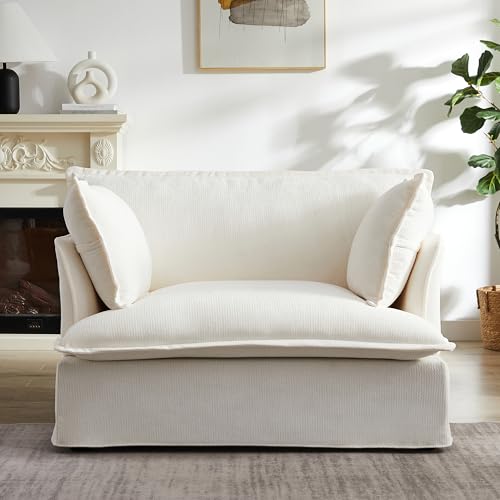 Merax 47.2" Oversized Accent Chair with Dual-Port Charging, Skirted Base, Deep and Wide Seat, Cloud-Like Comfy Single Sofa, Modern Design for Living Room&Apartment, Chenille,White