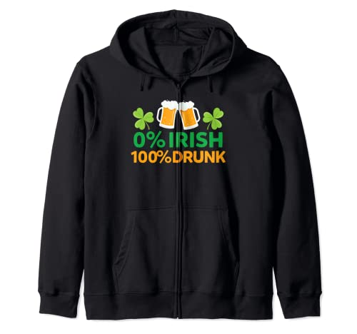 0% Irlandés 100% Drunk Funny Saint Patrick's Day Beer Mugs Sudadera con Capucha