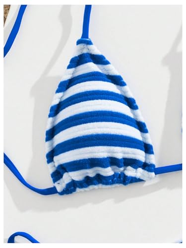 SOLY HUX Women's Striped Halter Triangle Swimsuit Tie Side String Bikini Set 2 Piece Bathing Suit3