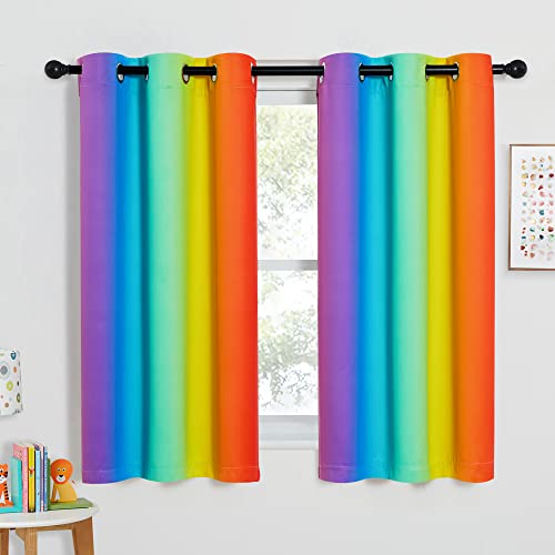 NICETOWN Colorful Rainbow Kitchen Curtains, Home Decoration Blackout Curtains for Bedroom Classroom Girls Room Decor, Window Drapes for Girly Nursery
