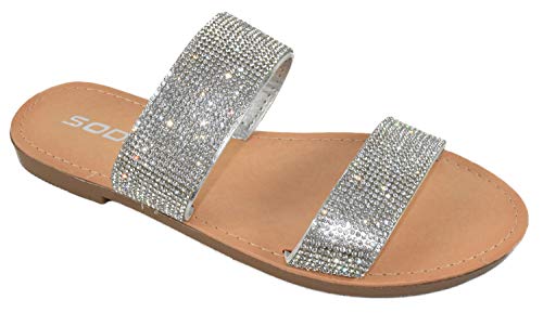 Soda Shoes Women Flip Flops Slippers Sandals Double Strap Slide Casual Bling Rhinestone Crystals AMONG-S