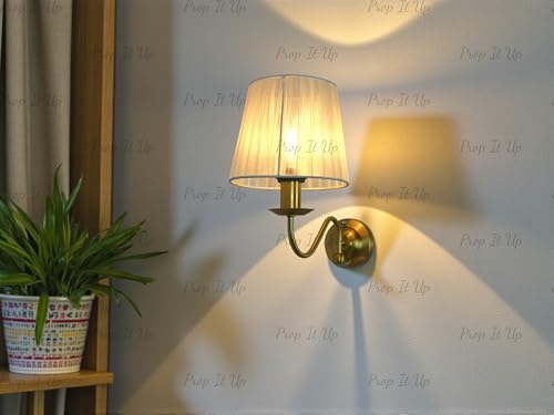 Image of Prop It Up Wall Sconce Light with Premium Fabric Shade, Golden Antique Finish, E27 Holder, 28 cm Height, Classic Design for Bedroom, Living Room, Hallway, Indoor Lighting, Bulb not Included