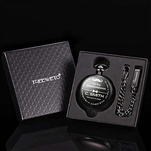 Image of TREEWETO Personalized Pocket Watch for Groomsmen Best Man Custom Engraved Pocket Watches Proposal Gift for Man Wedding Gifts, Groomsman Gifts for Men