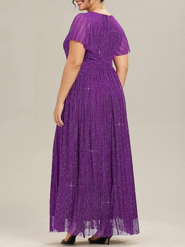 Image of Ever-Pretty Women's Plus Size Glitter Formal Dresses for Curvy Women A Line V Neck Gala Mother of Bride Dress Evening Gown