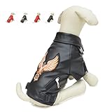 Lovelonglong Cool Dog Leather Jacket, Warm Coats Dogs Windproof Cold Weather Coats for Large Medium Small Dogs with Eagle Embroidery Black B-M