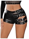 OYOANGLE Women's Buckled Cut Out Leather Mini Shorts Y2k Low Rise Booty Hot Shorts Black Medium