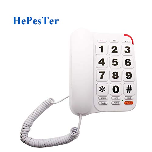 Large Button Phone For Seniors, Hepester Hp-46 Amplified Corded Phone With Louder Volume/Speed Dial/Sos Emergency/Wall Mountable Function … #TOP6