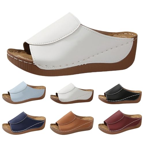 Generisch Pantoletten Damen Arch Support Hausschuhe Orthopädische Sandalen Sommer bequem Keilsandalen Bohemian Sandaletten Frauen Freizeit Strandschuhe House Shoes Elegant Pantoffeln Home Slippers