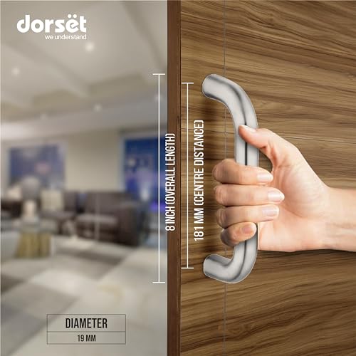 Image of Dorset 8 inch D Type Pull Handle for Main Door| Wooden & Glass Door Pull Push Handle, D Type Handle, Dia 22 mm- Pair - SS Grade 304 - SD08PSS22