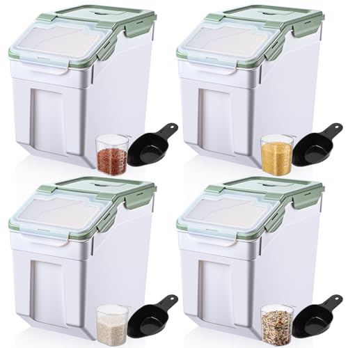 Sunnyray 4 Pcs 33 Lbs Green Rice Flour Storage Bins with Wheels