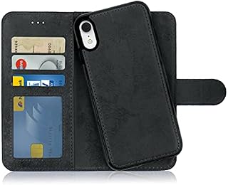 MyGadget 2 in 1 Wallet Case for Apple iPhone XR - Magnetic PU Leather Flip Cover w/Card Slots & Detachable Back Slim TPU Bumper Shell Black
