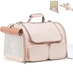 FUKUMARU Cat Carrier, 4 Mesh Windows Small Dog Carrier, 4 Storage Pockets Cat Travel Bag, Under 15 lb Airline Approved Pet Carrier, Rollable Cover for Nervous Cats, Pink
