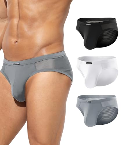 Casey Kevin Men's Micro Mesh Briefs Breathable Stretch Low Rise Underwear with Bulge Pouch - 3 Pack