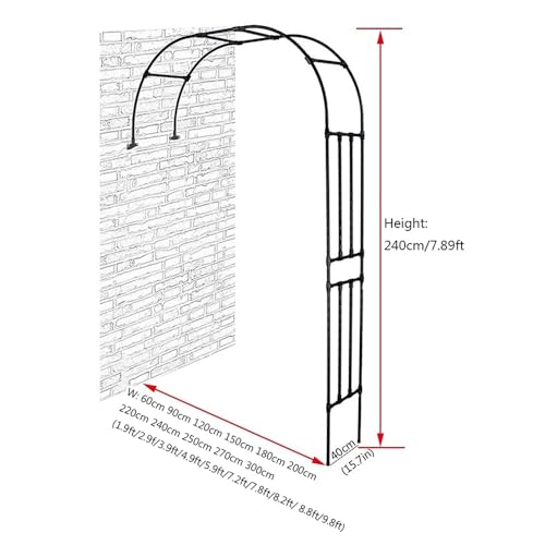 Metalowa pergola ogrodowa, łuk, stojak, odporna na warunki atmosferyczne, kratka do roślin pnących, 18 m do 3 m, rozmiary stabilne, zewnętrzne łuki kwiatowe, kolor czarny, trwała altana do dekoracji