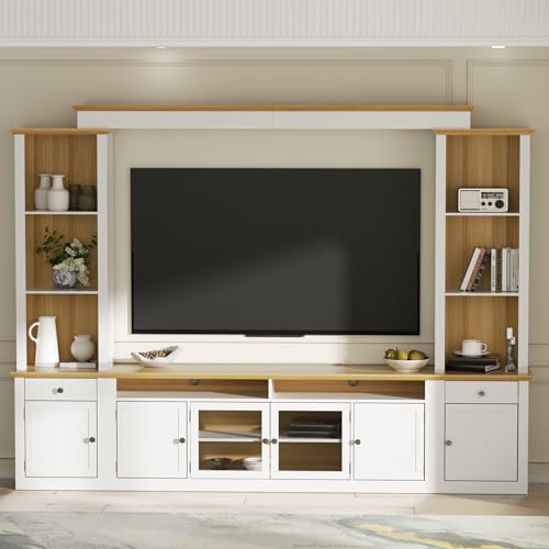 QUNTTINA Large Farmhouse TV Stand with Cabinets for TVs Up to 78